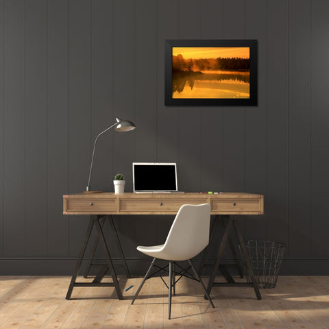 Canada, Manitoba Sunrise over Whiteshell River Black Modern Wood Framed Art Print by Grandmaison, Mike