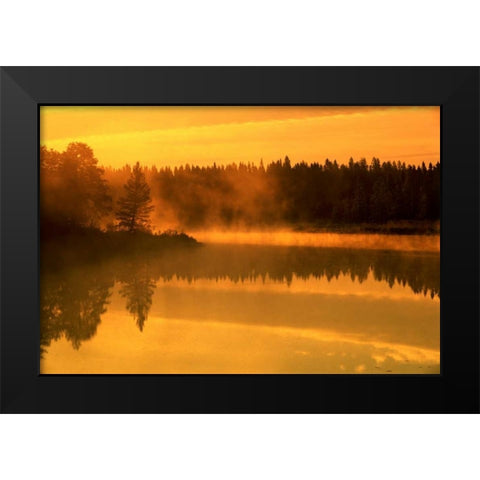 Canada, Manitoba Sunrise over Whiteshell River Black Modern Wood Framed Art Print by Grandmaison, Mike