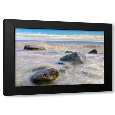 Canada, Manitoba Waves crashing on Lake Winnipeg Black Modern Wood Framed Art Print with Double Matting by Grandmaison, Mike