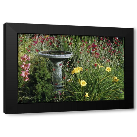 Canada, Manitoba, Fountain in garden Black Modern Wood Framed Art Print with Double Matting by Grandmaison, Mike