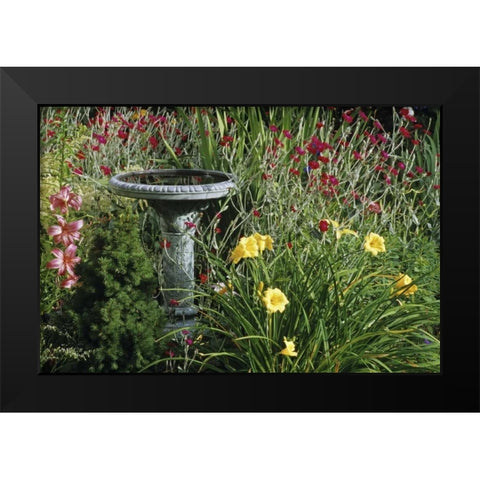 Canada, Manitoba, Fountain in garden Black Modern Wood Framed Art Print by Grandmaison, Mike