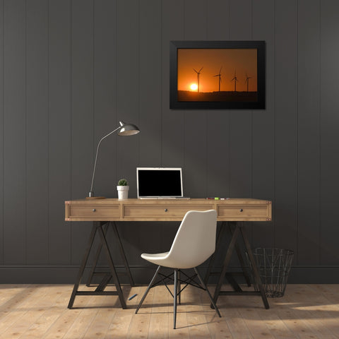 Canada, Somerset Wind turbines at sunset Black Modern Wood Framed Art Print by Grandmaison, Mike