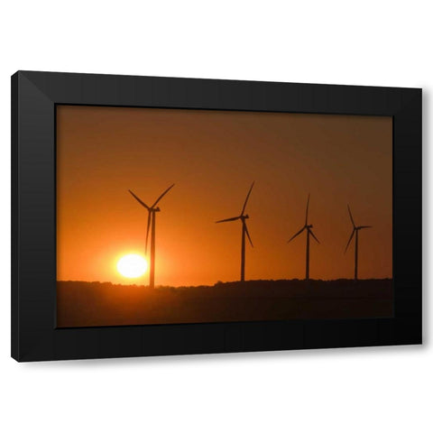Canada, Somerset Wind turbines at sunset Black Modern Wood Framed Art Print by Grandmaison, Mike