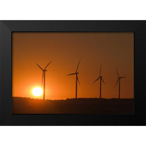 Canada, Somerset Wind turbines at sunset Black Modern Wood Framed Art Print by Grandmaison, Mike