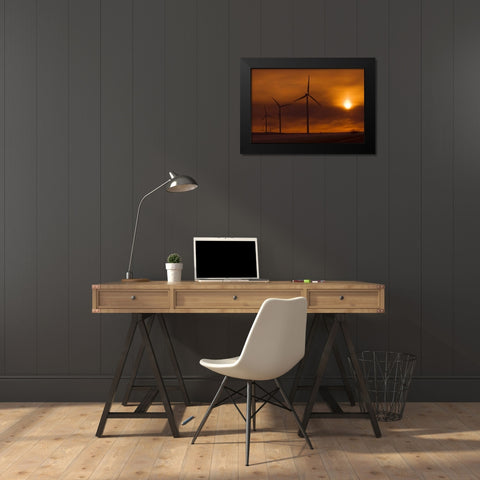 Canada, Somerset Wind turbines at sunset Black Modern Wood Framed Art Print by Grandmaison, Mike