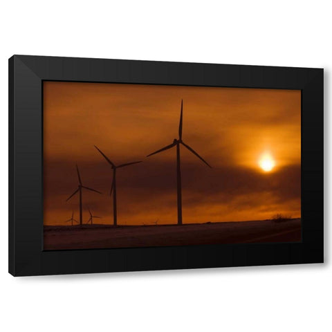 Canada, Somerset Wind turbines at sunset Black Modern Wood Framed Art Print by Grandmaison, Mike