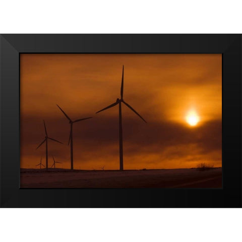 Canada, Somerset Wind turbines at sunset Black Modern Wood Framed Art Print by Grandmaison, Mike