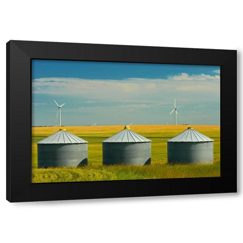 Canada, Somerset Wind turbines and grain bins Black Modern Wood Framed Art Print with Double Matting by Grandmaison, Mike