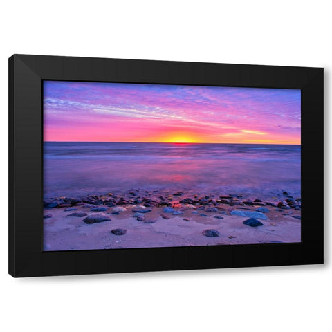 Canada- Manitoba- Winnipeg. Sunrise on Lake Winnipeg. Black Modern Wood Framed Art Print with Double Matting by Jaynes Gallery