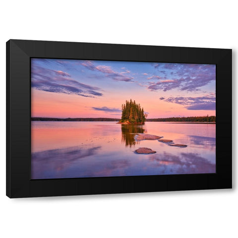 Canada- Manitoba- Paint Lake Provincial Park. Island on Paint Lake at sunrise. Black Modern Wood Framed Art Print with Double Matting by Jaynes Gallery