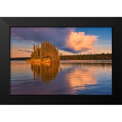Canada- Manitoba- Paint Lake Provincial Park. Island on Paint Lake at sunrise. Black Modern Wood Framed Art Print by Jaynes Gallery