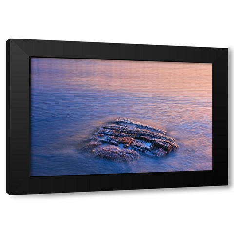 Canada- Manitoba- Paint Lake Provincial Park. Paint Lake. Exposed rock on Paint Lake at sunrise. Black Modern Wood Framed Art Print with Double Matting by Jaynes Gallery