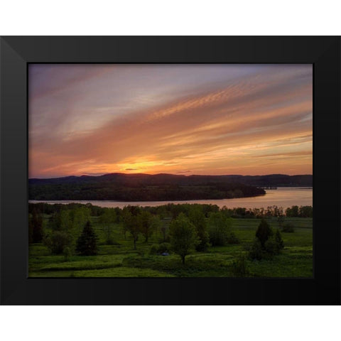 Canada Sunset on meadow and St John River Black Modern Wood Framed Art Print by Anon, Ellen