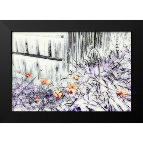 Canada Abstract of wooden building and garden Black Modern Wood Framed Art Print by Anon, Ellen