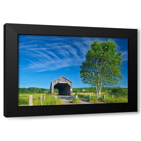 Canada-New Brunswick-Riverside-Albert Sawmill Creek covered bridge Black Modern Wood Framed Art Print with Double Matting by Jaynes Gallery