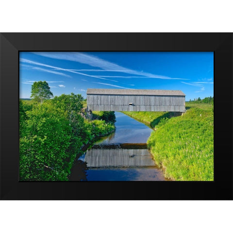 Canada-New Brunswick-Riverside-Albert Sawmill Creek covered bridge Black Modern Wood Framed Art Print by Jaynes Gallery