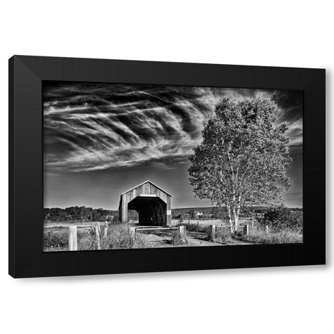 Canada-New Brunswick-Riverside-Albert Sawmill Creek covered bridge Black Modern Wood Framed Art Print by Jaynes Gallery
