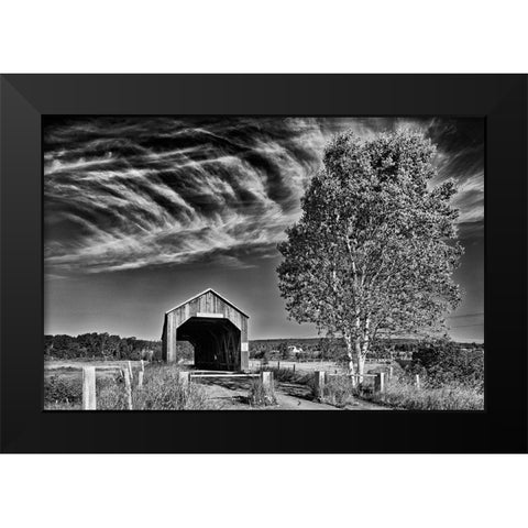 Canada-New Brunswick-Riverside-Albert Sawmill Creek covered bridge Black Modern Wood Framed Art Print by Jaynes Gallery
