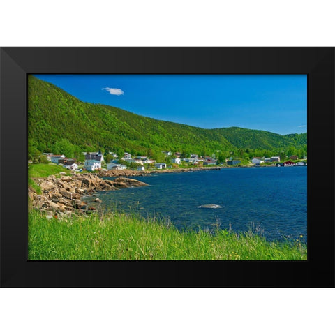Canada-Newfoundland Fishing village and shoreline along White Bay Black Modern Wood Framed Art Print by Jaynes Gallery