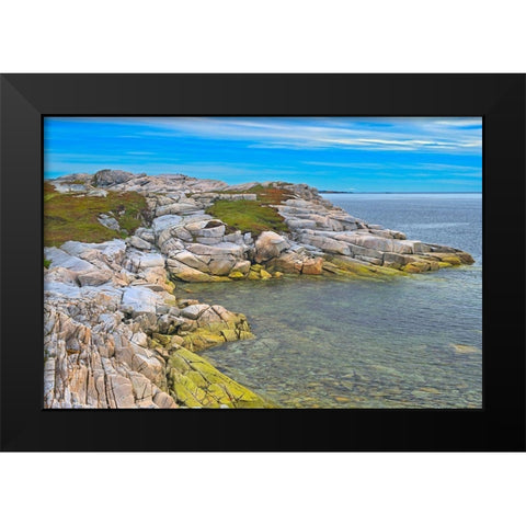 Canada-Newfoundland-Rose Blanche Rocky shoreline along Atlantic Ocean Black Modern Wood Framed Art Print by Jaynes Gallery