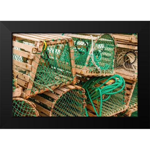 Fishing nets and lobster pots traps-Old Pelican-Avalon Peninsula-Newfoundland-Canada Black Modern Wood Framed Art Print by DeFreitas, Michael