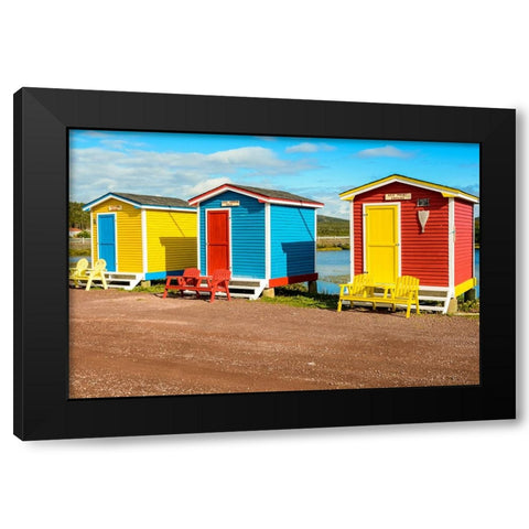 Colorful beach huts-Cavendish-Newfoundland-Canada Black Modern Wood Framed Art Print by DeFreitas, Michael