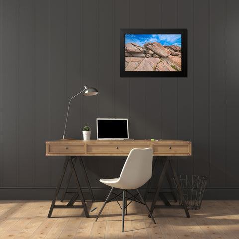Canada-Nova Scotia-Cape Breton Island Rocky shoreline along Cabot Strait Black Modern Wood Framed Art Print by Jaynes Gallery