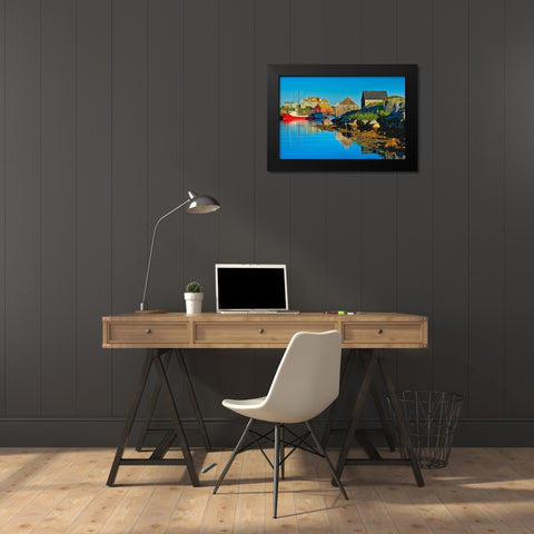 Canada-Nova Scotia-Peggys Cove Fishing boats in village harbor Black Modern Wood Framed Art Print by Jaynes Gallery