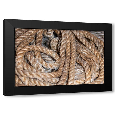 Coiled natural fiber fishing rope used in Nova Scotia fishing vessels Black Modern Wood Framed Art Print with Double Matting by Ostrowitz, Mallorie