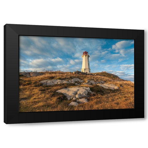 Canada-Nova Scotia-Louisbourg-Louisbourg Lighthouse-dusk Black Modern Wood Framed Art Print by Bibikow, Walter