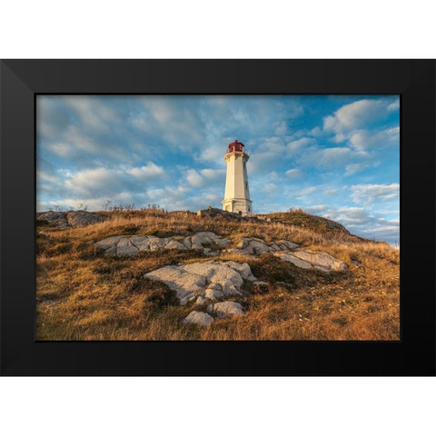Canada-Nova Scotia-Louisbourg-Louisbourg Lighthouse-dusk Black Modern Wood Framed Art Print by Bibikow, Walter