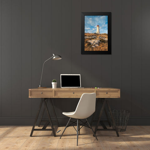 Canada-Nova Scotia-Louisbourg-Louisbourg Lighthouse-dusk Black Modern Wood Framed Art Print by Bibikow, Walter