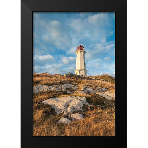 Canada-Nova Scotia-Louisbourg-Louisbourg Lighthouse-dusk Black Modern Wood Framed Art Print by Bibikow, Walter