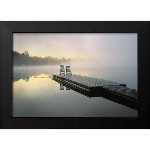 Canada, Ontario, Algonquin PP, Chairs on dock Black Modern Wood Framed Art Print by Rotenberg, Nancy