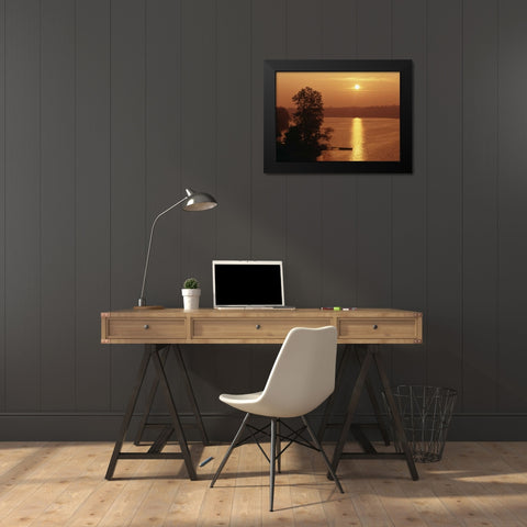 Canada, Ontario, London, Fanshawe Lake at sunrise Black Modern Wood Framed Art Print by Grandmaison, Mike