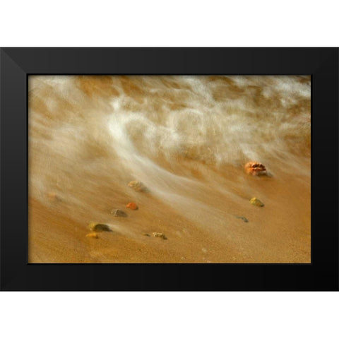 Canada, Ontario Waves crashing against pebbles Black Modern Wood Framed Art Print by Grandmaison, Mike