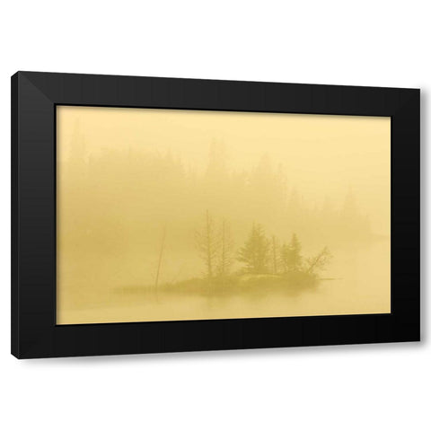 Canada, Ontario Fog on lake with small island Black Modern Wood Framed Art Print with Double Matting by Grandmaison, Mike