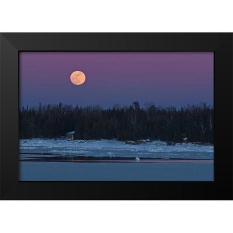 Canada, Ontario Full moon over Lake Huron Black Modern Wood Framed Art Print by Grandmaison, Mike