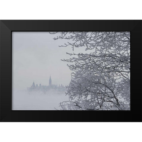 Canada, Ottawa, Ottawa River Parliament building Black Modern Wood Framed Art Print by Young, Bill