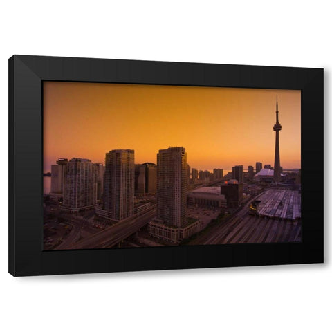 Toronto City at dusk with CN Tower Black Modern Wood Framed Art Print by Grandmaison, Mike