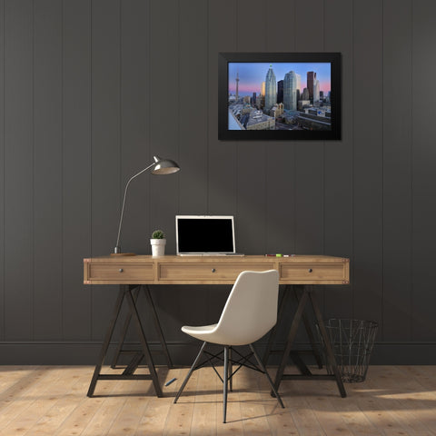 Toronto City at dusk with CN Tower Black Modern Wood Framed Art Print by Grandmaison, Mike