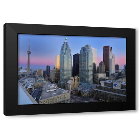 Toronto City at dusk with CN Tower Black Modern Wood Framed Art Print with Double Matting by Grandmaison, Mike