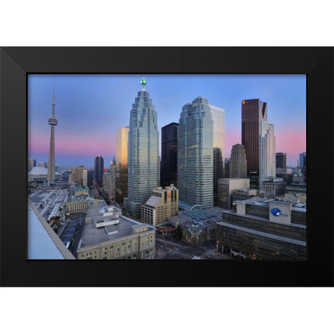 Toronto City at dusk with CN Tower Black Modern Wood Framed Art Print by Grandmaison, Mike