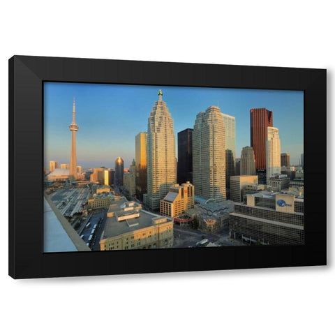 Toronto City at dusk with CN Tower Black Modern Wood Framed Art Print with Double Matting by Grandmaison, Mike