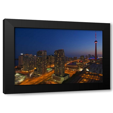 Toronto City at dusk with CN Tower Black Modern Wood Framed Art Print with Double Matting by Grandmaison, Mike