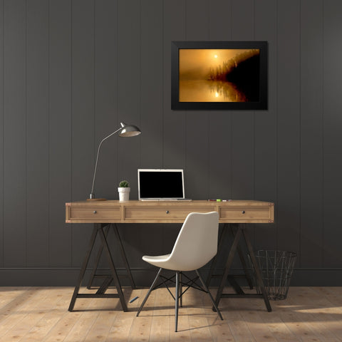 Canada-Ontario-Kenora Fog at sunrise on Isabel Lake Black Modern Wood Framed Art Print by Jaynes Gallery