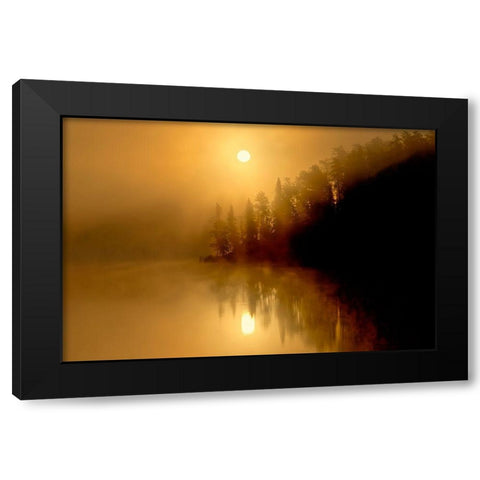 Canada-Ontario-Kenora Fog at sunrise on Isabel Lake Black Modern Wood Framed Art Print by Jaynes Gallery