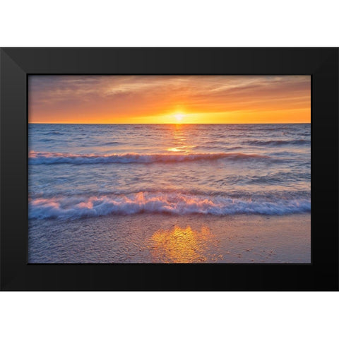 Canada-Ontario-Grand Bend Sandy beach on Lake Huron at sunset Black Modern Wood Framed Art Print by Jaynes Gallery