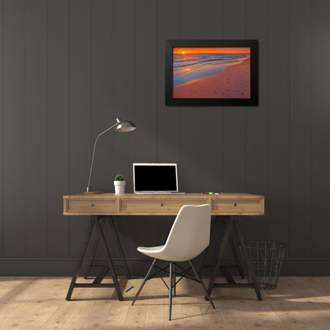 Canada-Ontario-Grand Bend Sandy beach on Lake Huron at sunset Black Modern Wood Framed Art Print by Jaynes Gallery