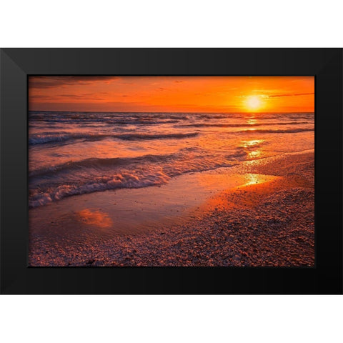 Canada-Ontario-Sandbanks Provincial Park-Waves on Lake Ontario beach at sunset Black Modern Wood Framed Art Print by Jaynes Gallery